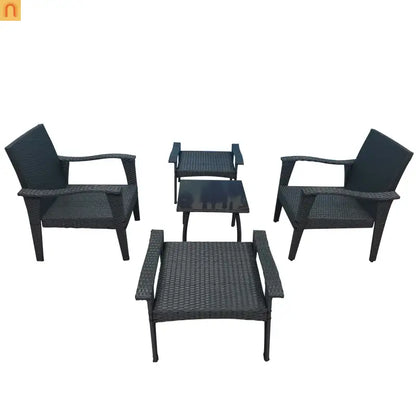 Outdoor Patio Set Rattan Gray 5-Piece Chair Ottoman Table