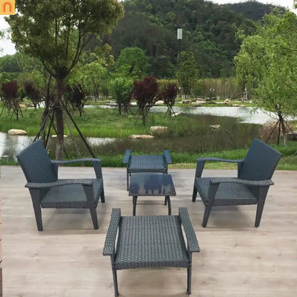 Outdoor Patio Set Rattan Gray 5-Piece Chair Ottoman Table