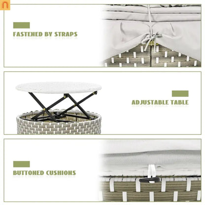 Outdoor Round Sectional Set Rattan Gray Retractable Canopy