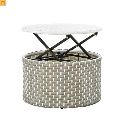 Outdoor Round Sectional Set Rattan Gray Retractable Canopy