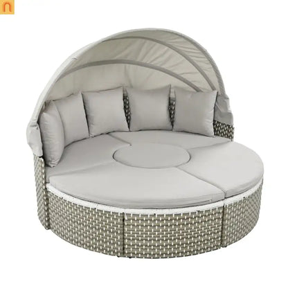 Outdoor Round Sectional Set Rattan Gray Retractable Canopy