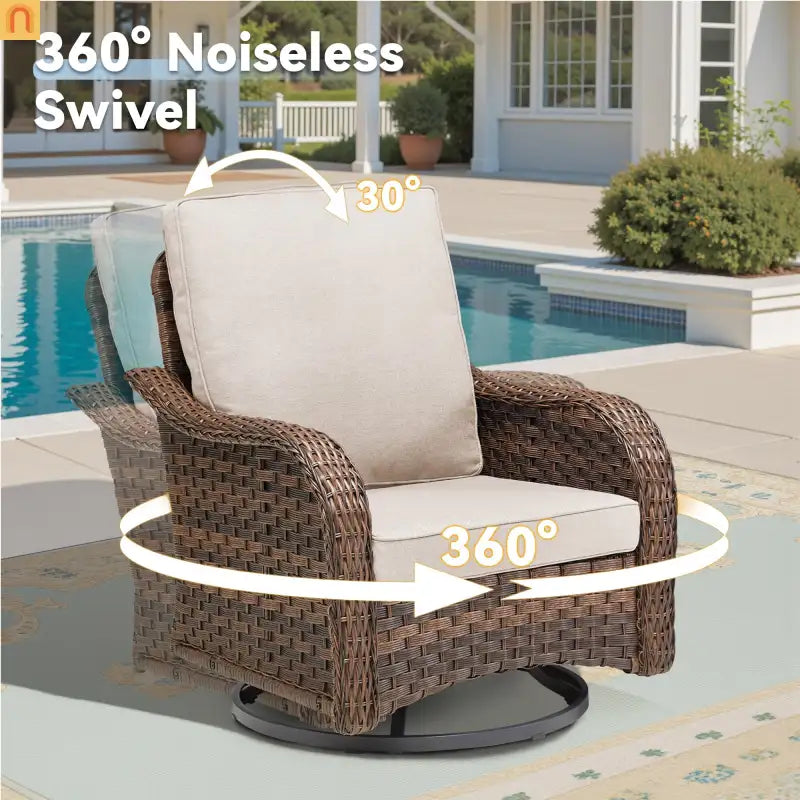 Outdoor Swivel Glider Chair 3-Piece Wicker Set Beige