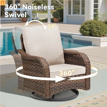 Outdoor Swivel Glider Chair 3-Piece Wicker Set Beige