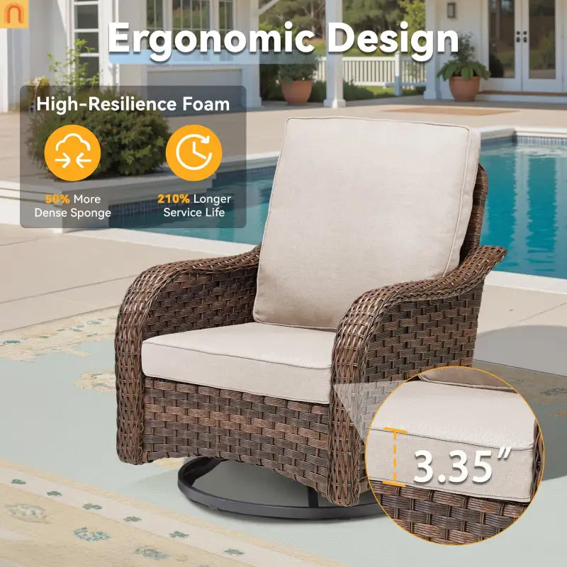 Outdoor Swivel Glider Chair 3-Piece Wicker Set Beige