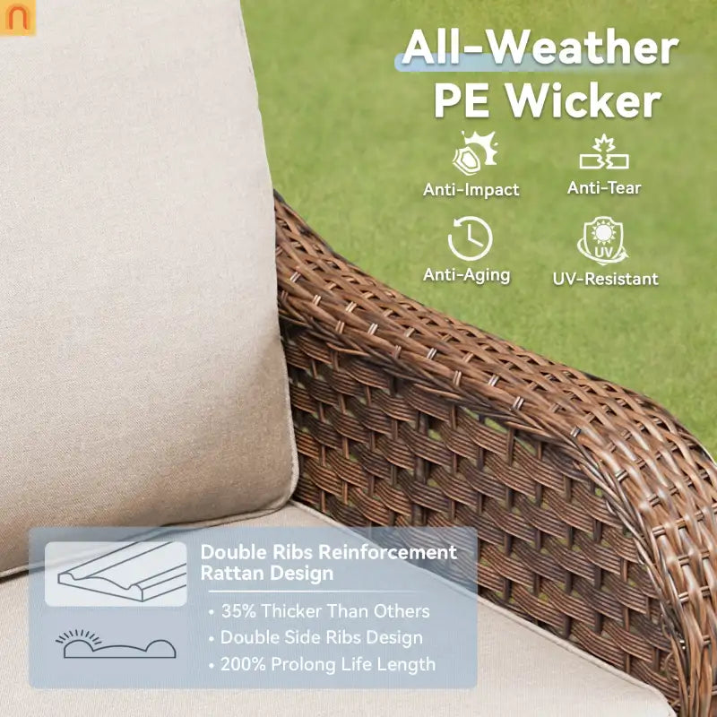 Outdoor Swivel Glider Chair 3-Piece Wicker Set Beige