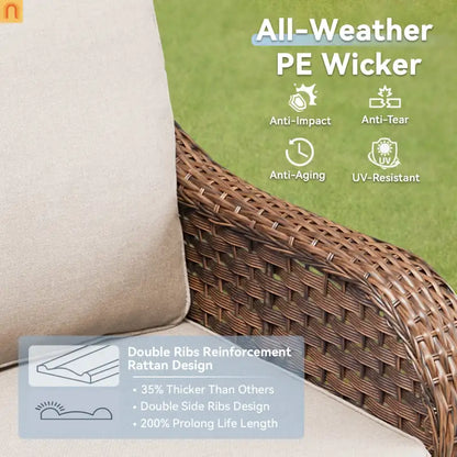 Outdoor Swivel Glider Chair 3-Piece Wicker Set Beige
