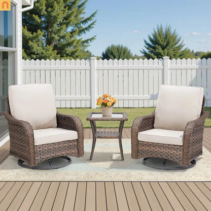 Outdoor Swivel Glider Chair 3-Piece Wicker Set Beige
