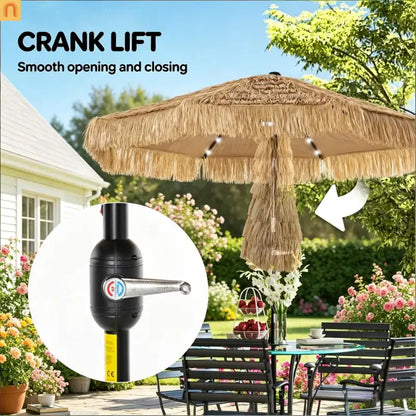 Patio Umbrella Market Straw Tassel Khaki 8.7ft Solar LED Tilt