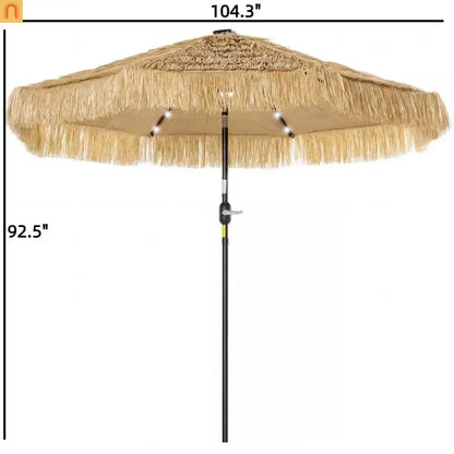 Patio Umbrella Market Straw Tassel Khaki 8.7ft Solar LED Tilt