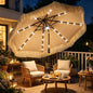 Patio Umbrella Market Straw Tassel Khaki 8.7ft Solar LED Tilt
