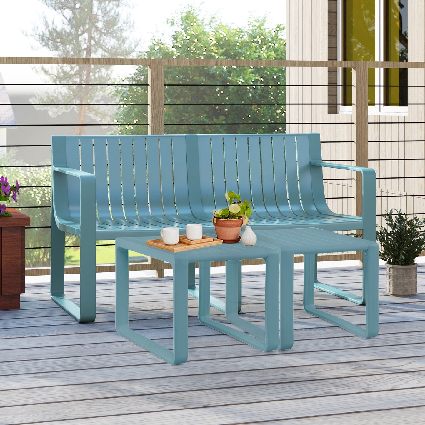 Weather-resistant Plastic 2-Person Bench with Curved Backrest