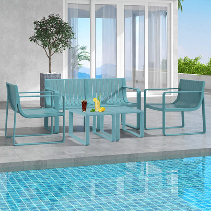 Weather-resistant Plastic 2-Person Bench with Curved Backrest