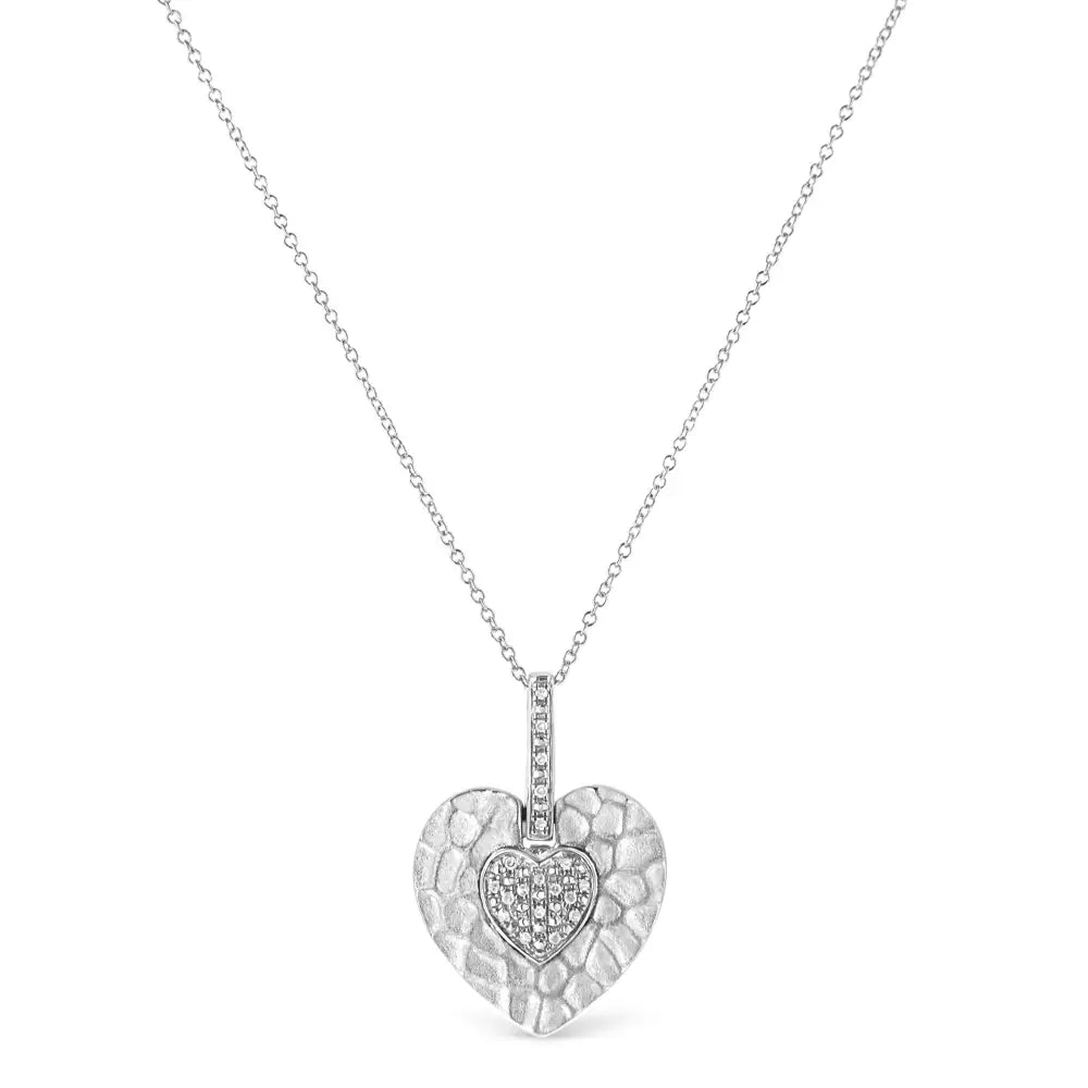1/10 cttw Pavé Diamond Double Heart Pendant Necklace in Sterling Silver