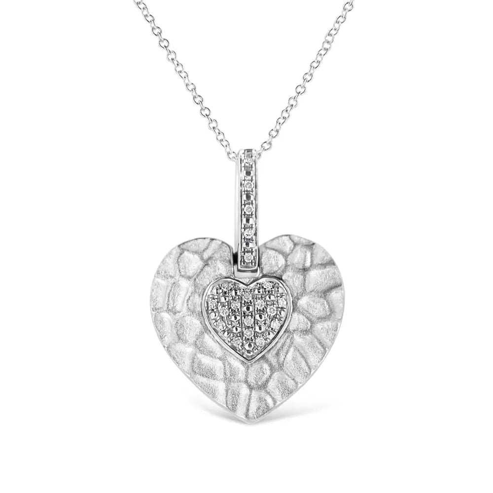 1/10 cttw Pavé Diamond Double Heart Pendant Necklace in Sterling Silver