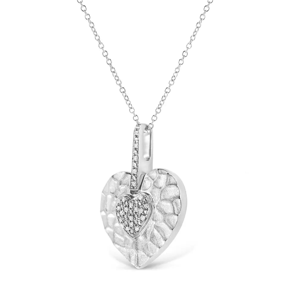 1/10 cttw Pavé Diamond Double Heart Pendant Necklace in Sterling Silver