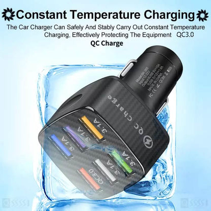 PBG LED 6 Port Car Charger and 4Ft. 3-in-1 Cable Combo