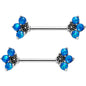 9/16 Blue Faux Opal Three Petal Flower Barbell Nipple Ring Set
