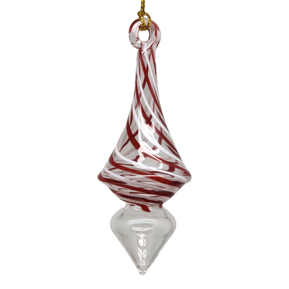 Candy Cane Stripe Blown Glass Ornament - Teardrop