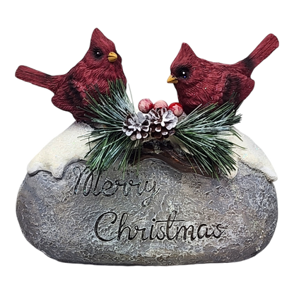 Holiday Cardinals on Stone - 7 Inch