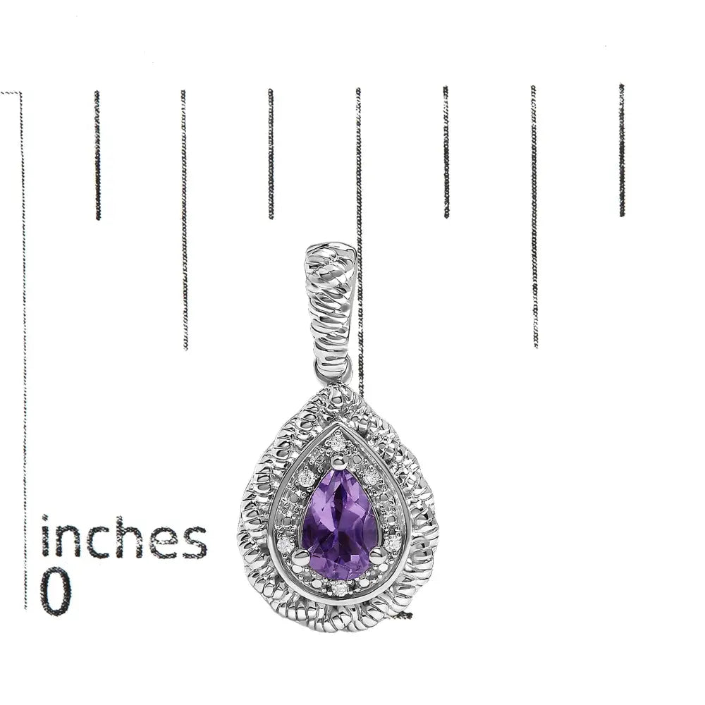 Untreated Pear Amethyst and Diamond Halo Teardrop Earrings in Silver