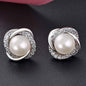 Pearl And Swarovski Crystal Love Studs In White Gold