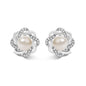 Pearl & Diamond Floral Twist Stud Earrings in Sterling Silver – 0.10 Cttw
