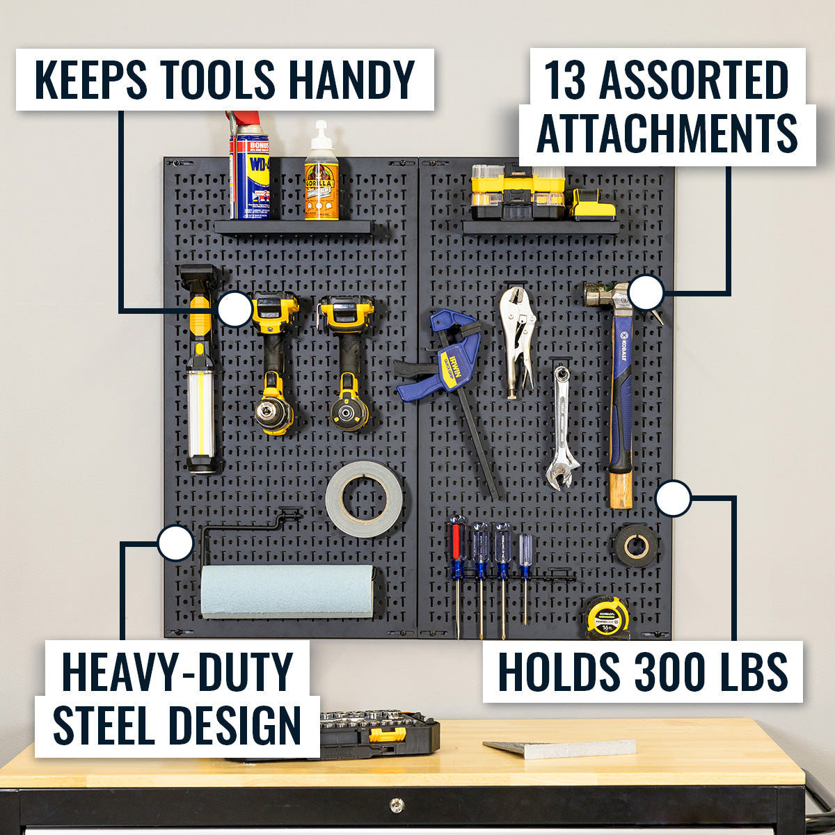 34" x 32" Pegboard | 13 Attachments