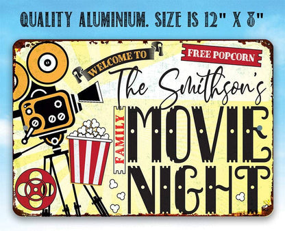 Personalized - Family Movie Night - Metal Sign