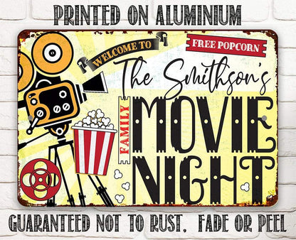 Personalized - Family Movie Night - Metal Sign