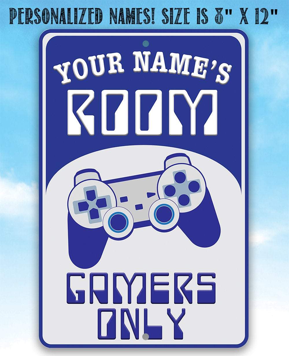Personalized - Gamers Only - Blue - Metal Sign