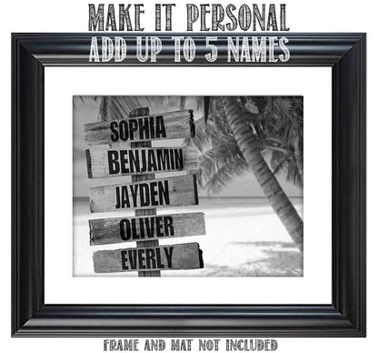 Personalized - Names Sign Post Art - Beach - Print or Canvas
