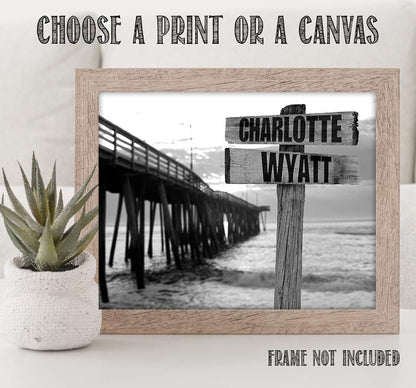 Personalized - Names Sign Post Art - Pier - Print or Canvas