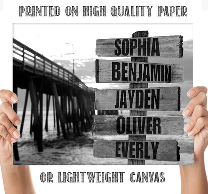 Personalized - Names Sign Post Art - Pier - Print or Canvas