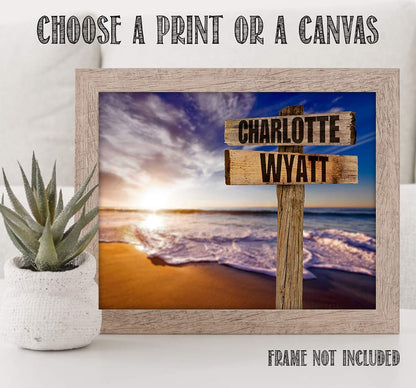 Personalized - Names Sign Post Art - Sunset Beach - Print or Canvas