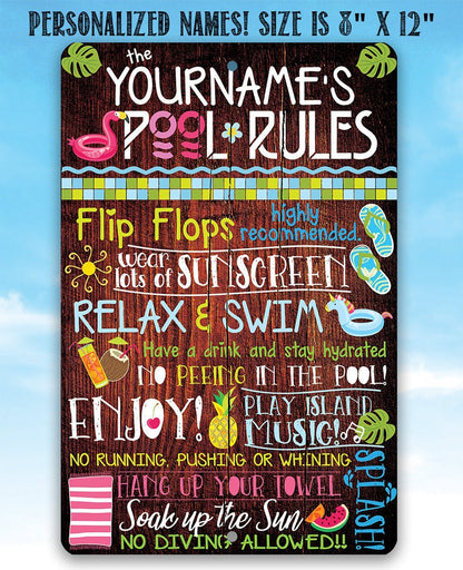 Personalized - Pool Rules - Metal Sign
