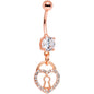 Clear Gem Rose Gold PVD Keyhole Heart Pendant Dangle Belly Ring