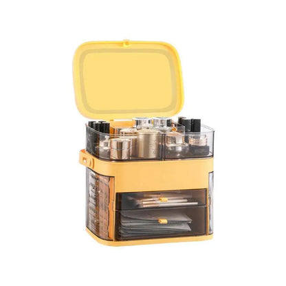 Pink Cosmetic Storage Box with Mirror and Compartments