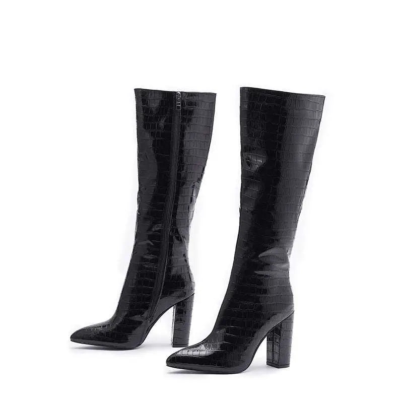 Pink Croc Knee High Boots Plus Size