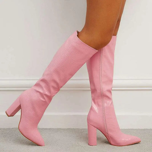 Pink Croc Knee High Boots Plus Size