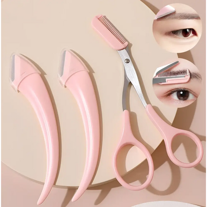 Pink Eyebrow Trimming Knife and Scissors Set