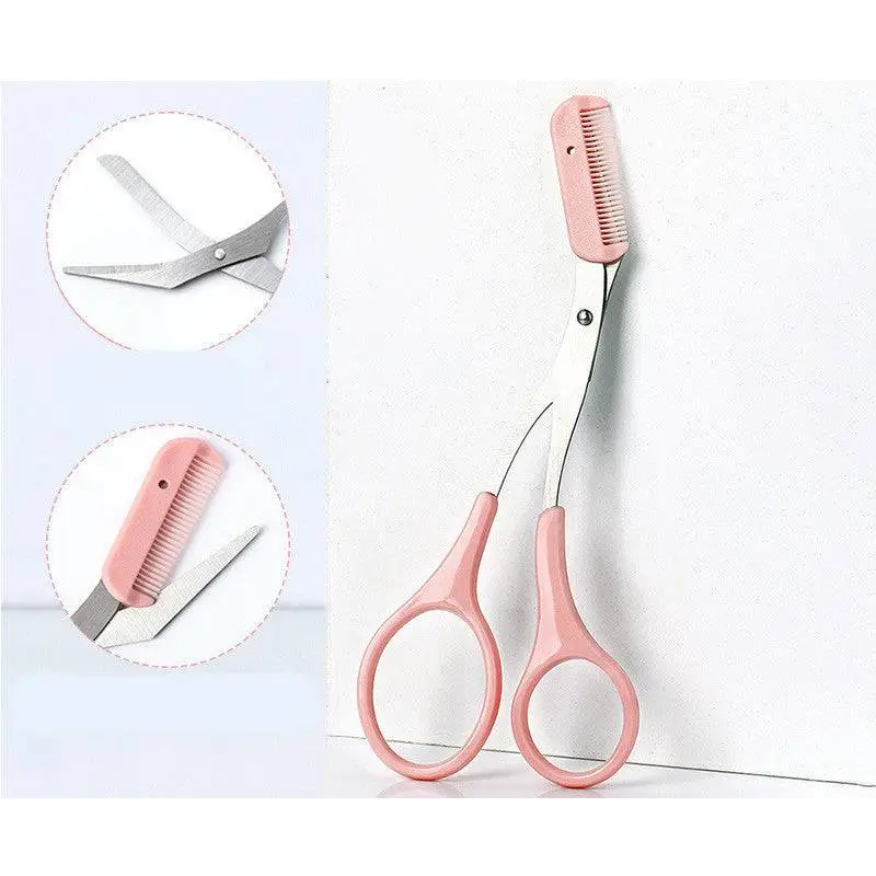 Pink Eyebrow Trimming Knife and Scissors Set