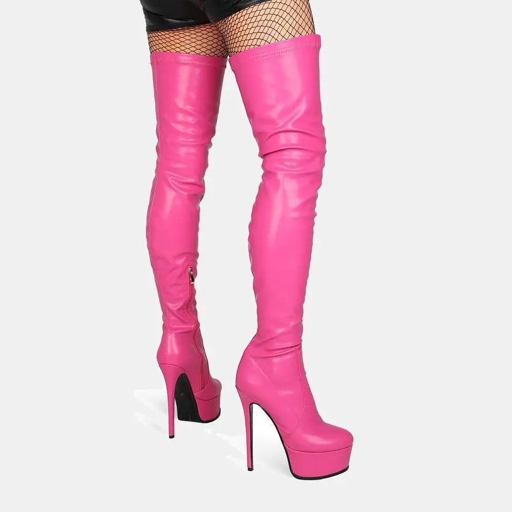 Pink Patent Platform High Heel Boots
