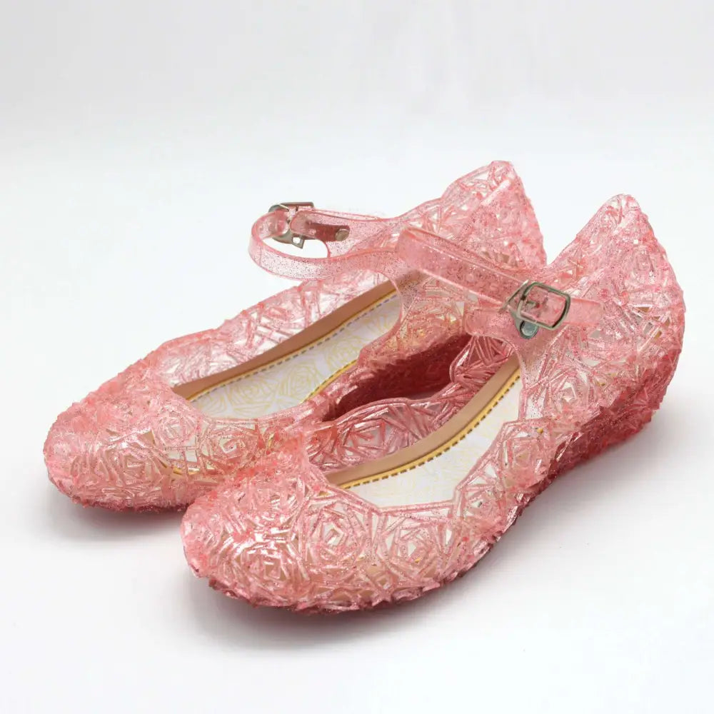 Pink Rose Girls Crystal Shoes High Heel Sandals