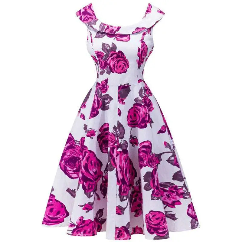 Pink Rose Ruffled White Printed Dress