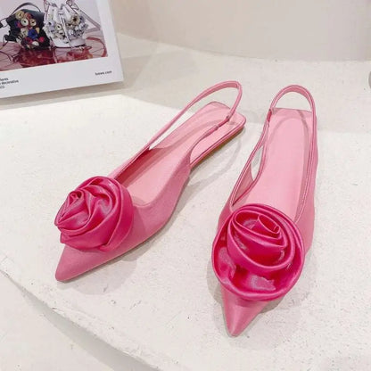 Pink Satin Floral Embellished Backless Flat Sandal
