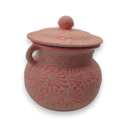 Pink Talavera Clay Bean Pot with Lid | Mexican Folk Art