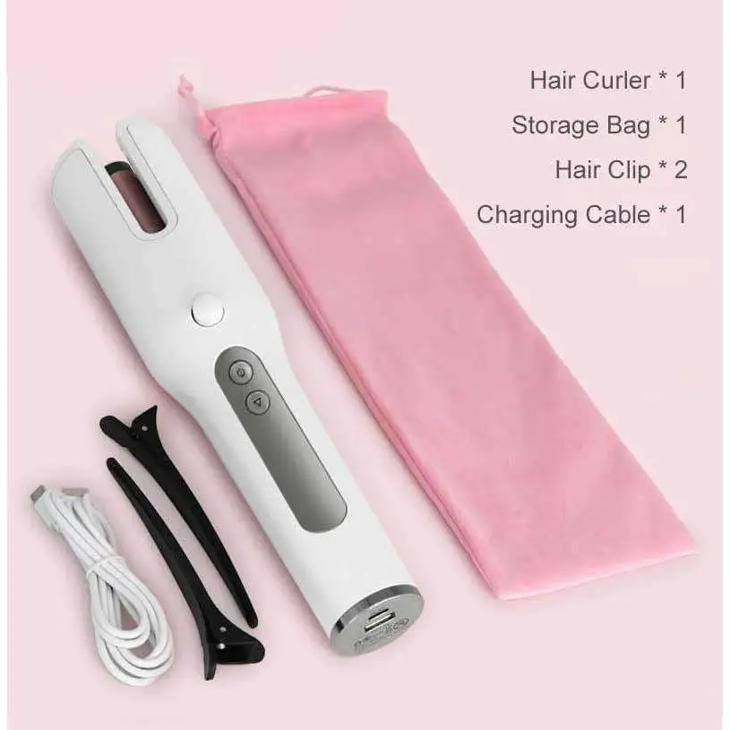 Pink Wireless Automatic Curler USB LCD Screen