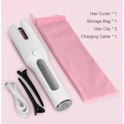 Pink Wireless Automatic Curler USB LCD Screen