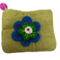 Felt Wool  Olive Green Coin Purse with Flower Applique