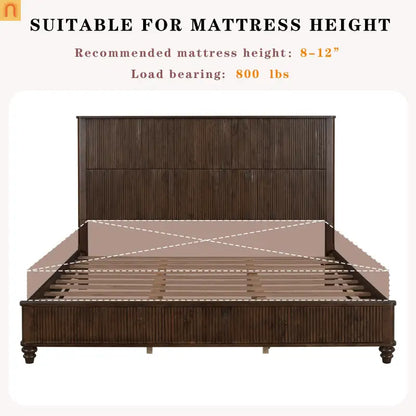Bed Frame Platform King Walnut Rubberwood Tall Headboard 800 lb